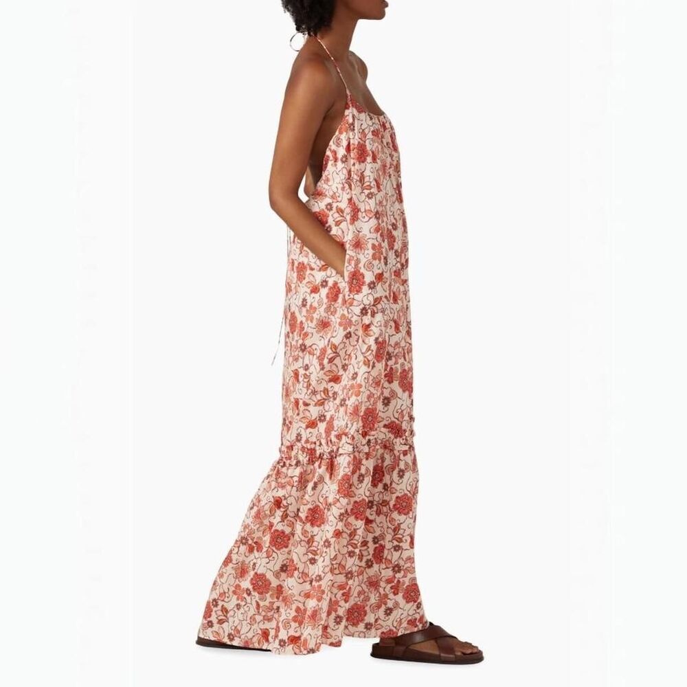Bird & Knoll Isobel Maxi Dress XL Island Bloom Floral Halter Open Back Cotton - Picture 3 of 8